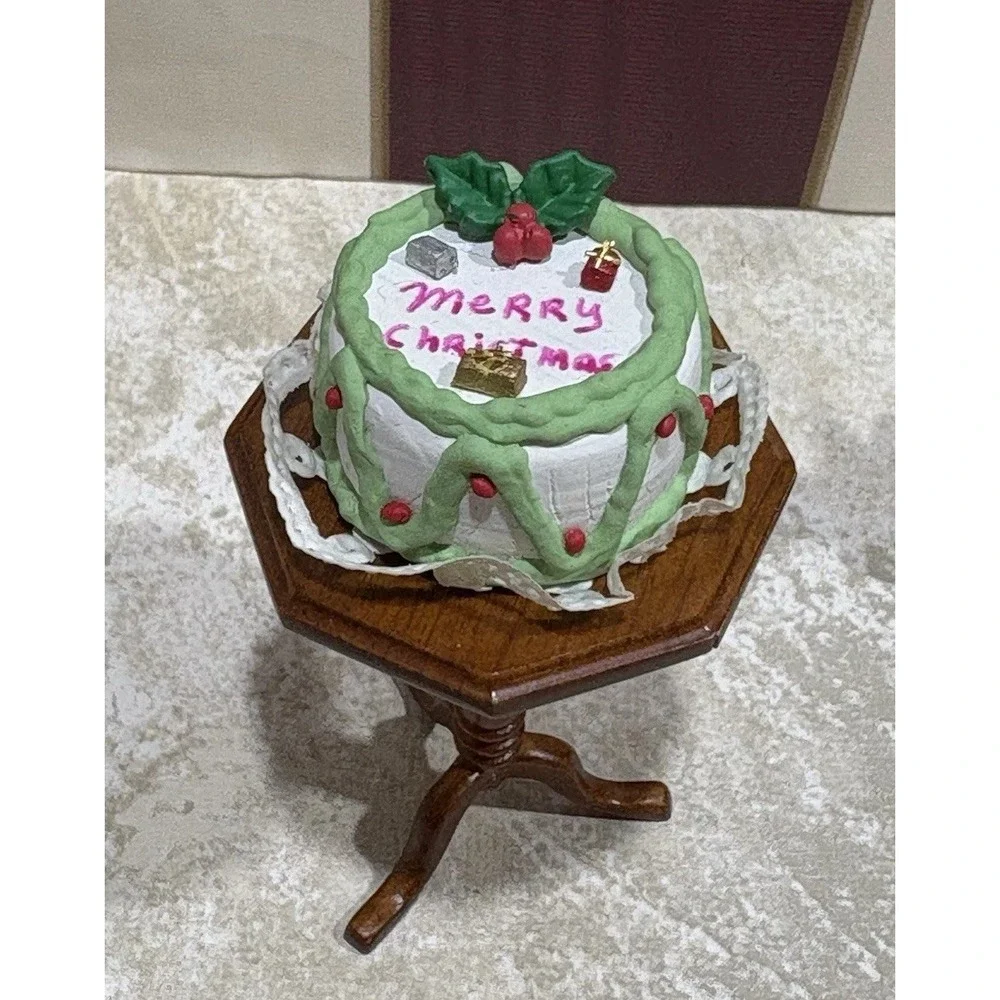 Artisan 1:12 Christmas Cake White Doily Holiday Food Dollhouse Miniature. OOAK